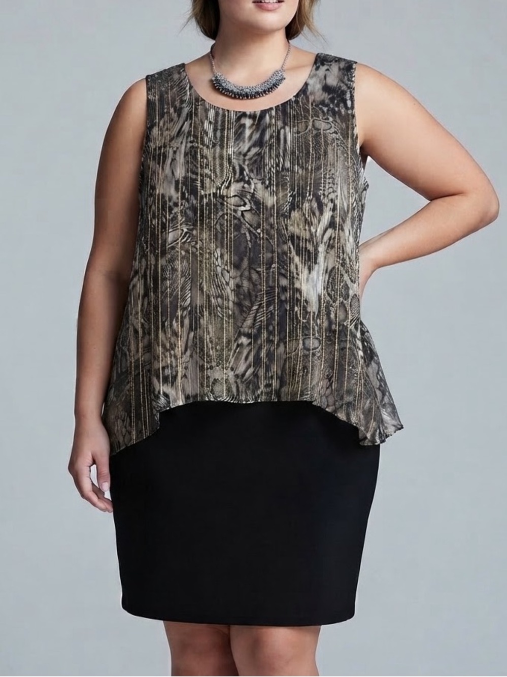 NWT JESSICA Patterned Sleeveless Dress with Snakeskin Overlay size 14